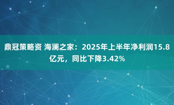 鼎冠策略资 海澜之家：2025年上半年净利润15.8亿元，同比下降3.42%